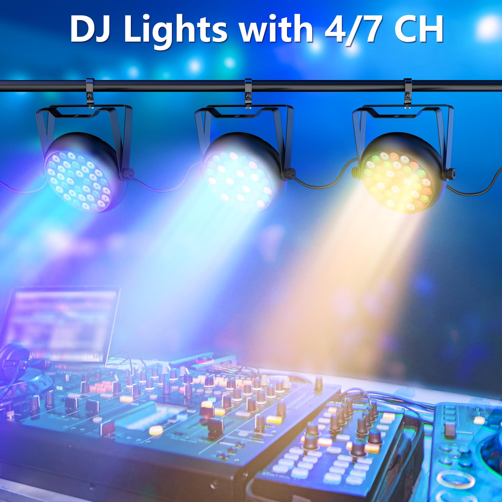 DazzlingStage 36W LED Stage Lights, 9 * 4W RGBW 4 in 1 Par Light, 5/8 CH Corded Stage Lighting, Uplights with DMX512, LED Par Lights for Wedding, Birthday, Party, 4 Pack