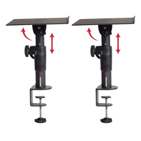 Gator Frameworks Desktop Clamp-On Studio Monitor and Speaker Stand with EVA Foam Padded Surface, Angle Adjustable from 0° to 15° – Set of 2 (GFWSPKSTMNDSKCMP)