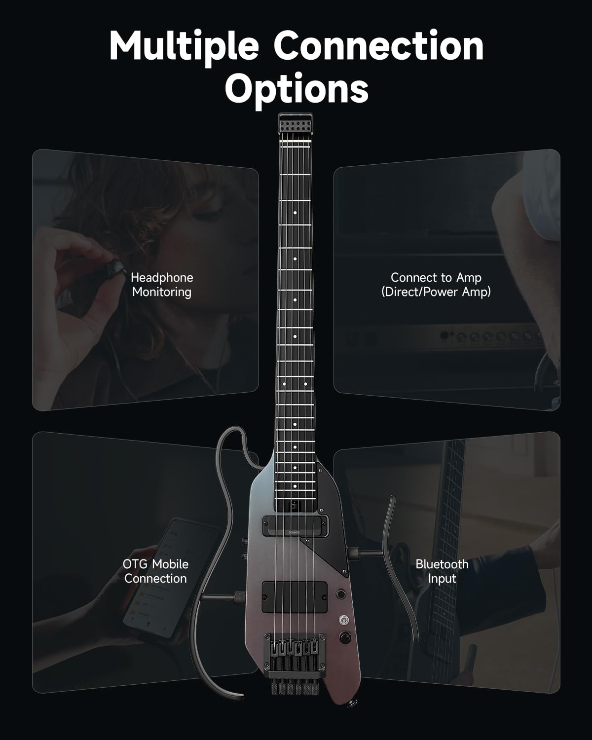Donner HUSH X PRO Electric Guitar Kit – Smart Travel Guitar with Dozens of Preset Combinations, 7 Tone Sim Options, Midnight Glow