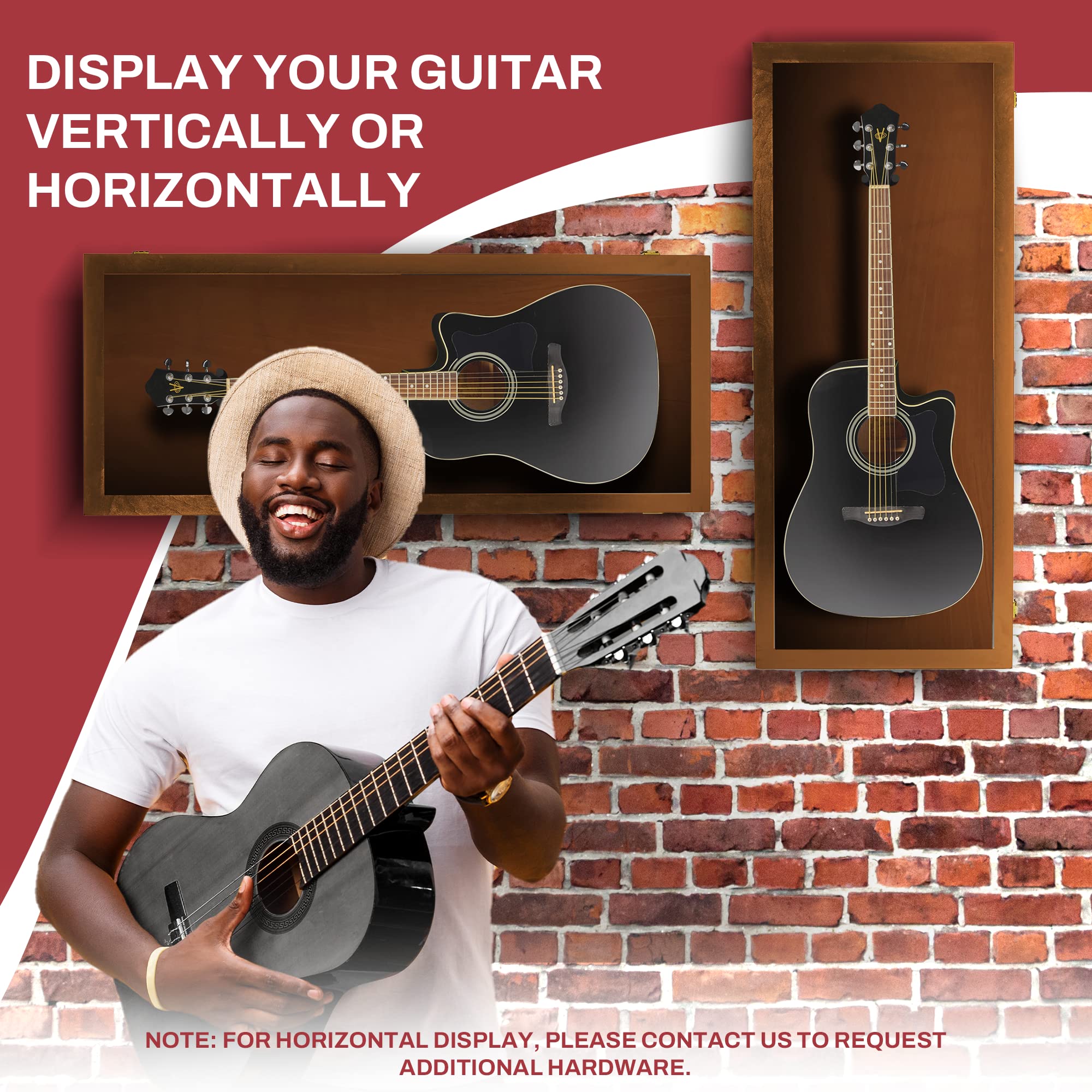 PENNZONI Acoustic Guitar Display Case – Acrylic Acoustic Guitar Case – Guitar Display Case Wall Mount Made from Hardwood Frame & Clear Acrylic – Walnut w/No Felt