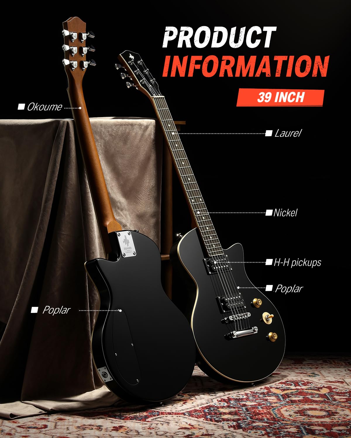 Donner 39″ Electric Guitar, DLP-style with Dual Humbucker Pickups