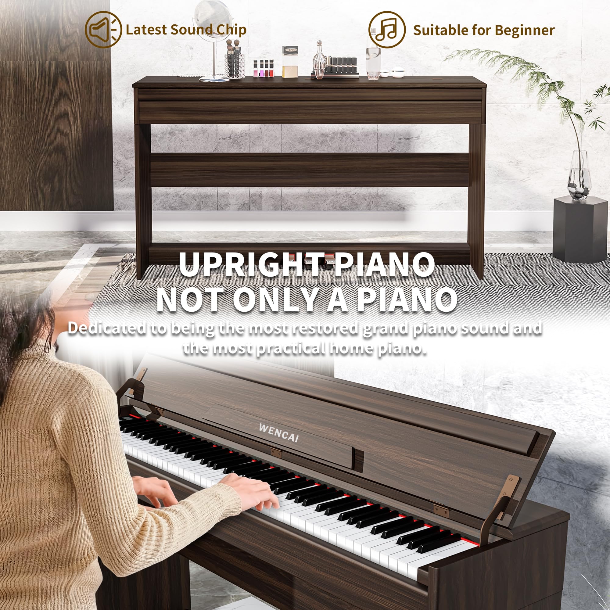WENCAI 88 Key Digital Piano, Black, Sub Brown