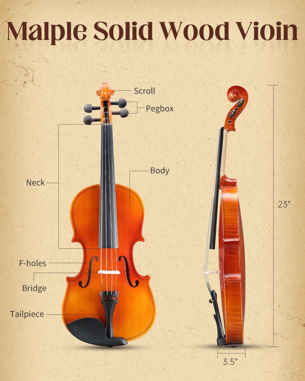 Ktaxon Violin 4/4 Full Size Set Acoustic Fiddle Complete Kit, Matte