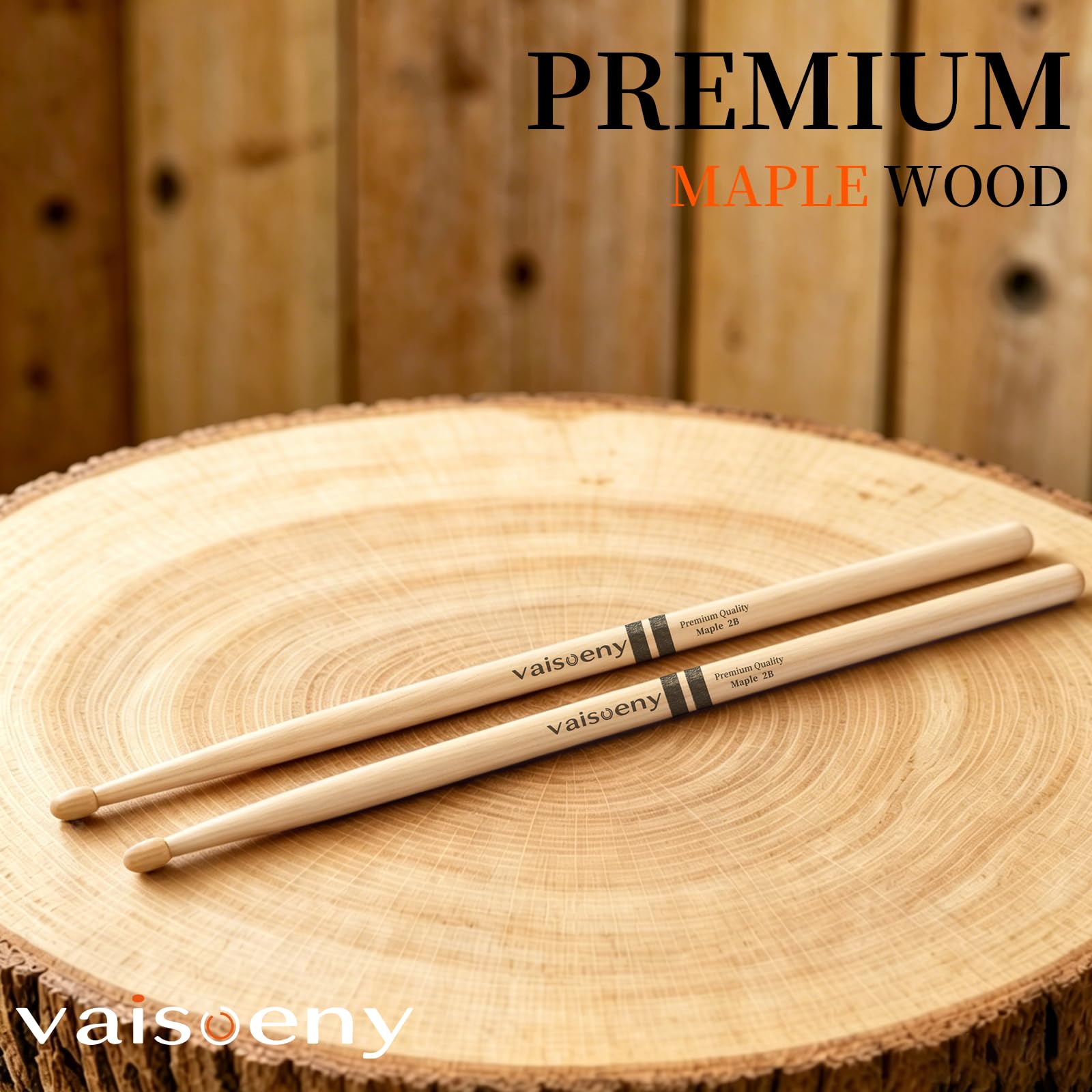 VAISOENY Drum Sticks, Maple Wood 2B Drumsticks with Oval Tip, 12 Pairs