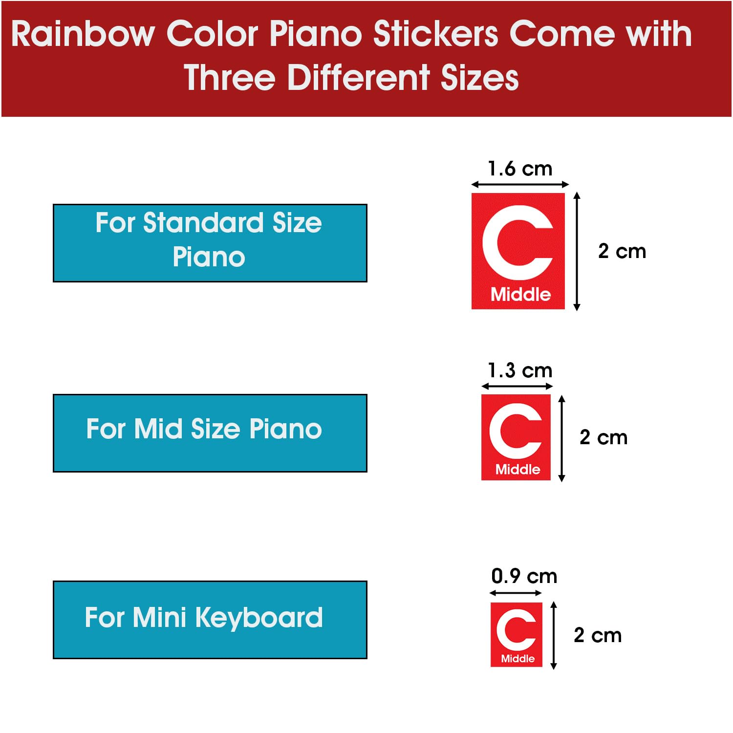 QMG Rainbow Color Piano & Keyboard Note Stickers – Removable, No Residue – Color-Coded Note Labels – Fits 49/61/76/88-Key Keyboards