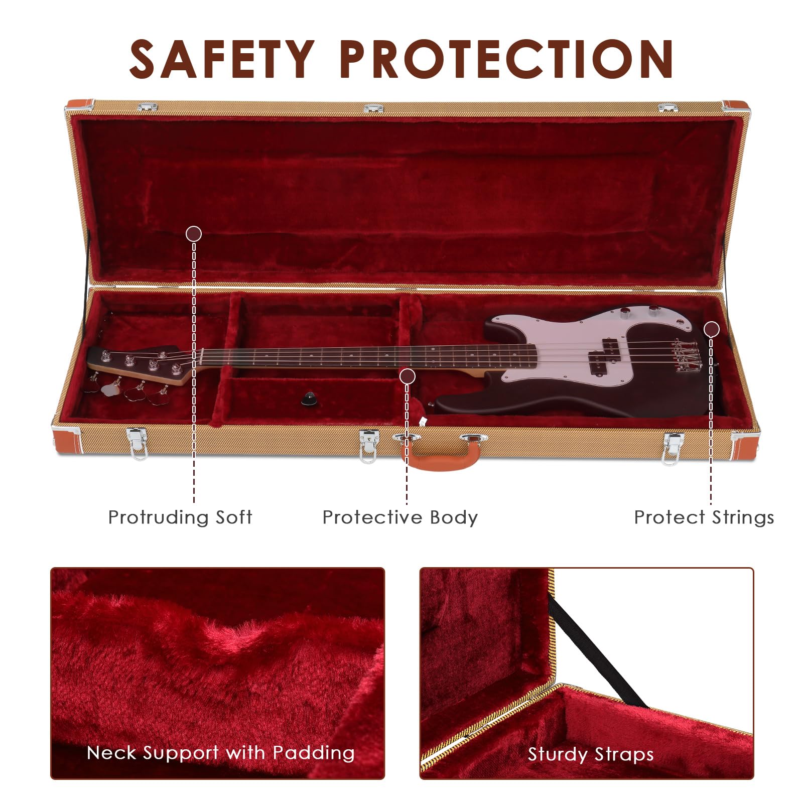 Ktaxon Bass Guitar Hard Case with Lock Latch and Soft Padding, Yellow