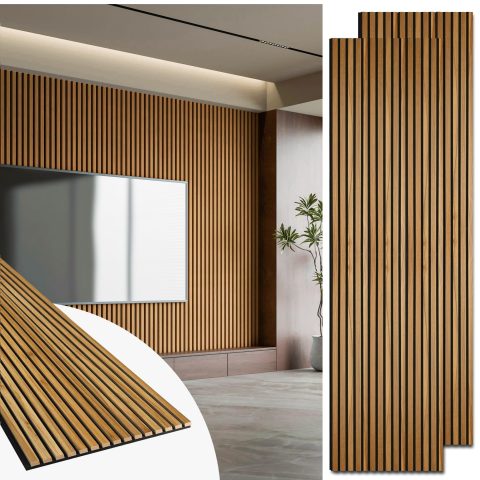 Art3d Acoustic Wood Slat Panels 94.5″x24″, 2-Pack, 31sq.ft, Teak