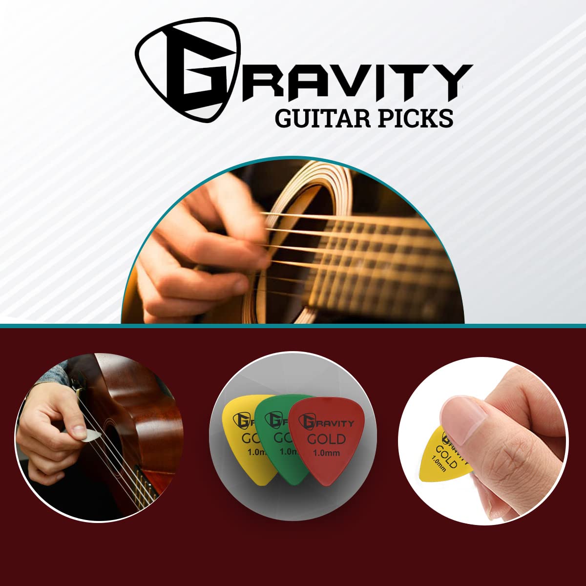 Gravity Gold Series Guitar Picks – Ideal For Beginners & Professionals – Pack of 4