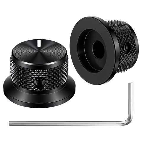 Fiyooau 2Pcs Aluminium Potentiometer Knob, 1/4″ D Shaft Knob Universal Black Guitar Volume Knobs with Set Screw for Guitar/Bass/AMPS/Preamps