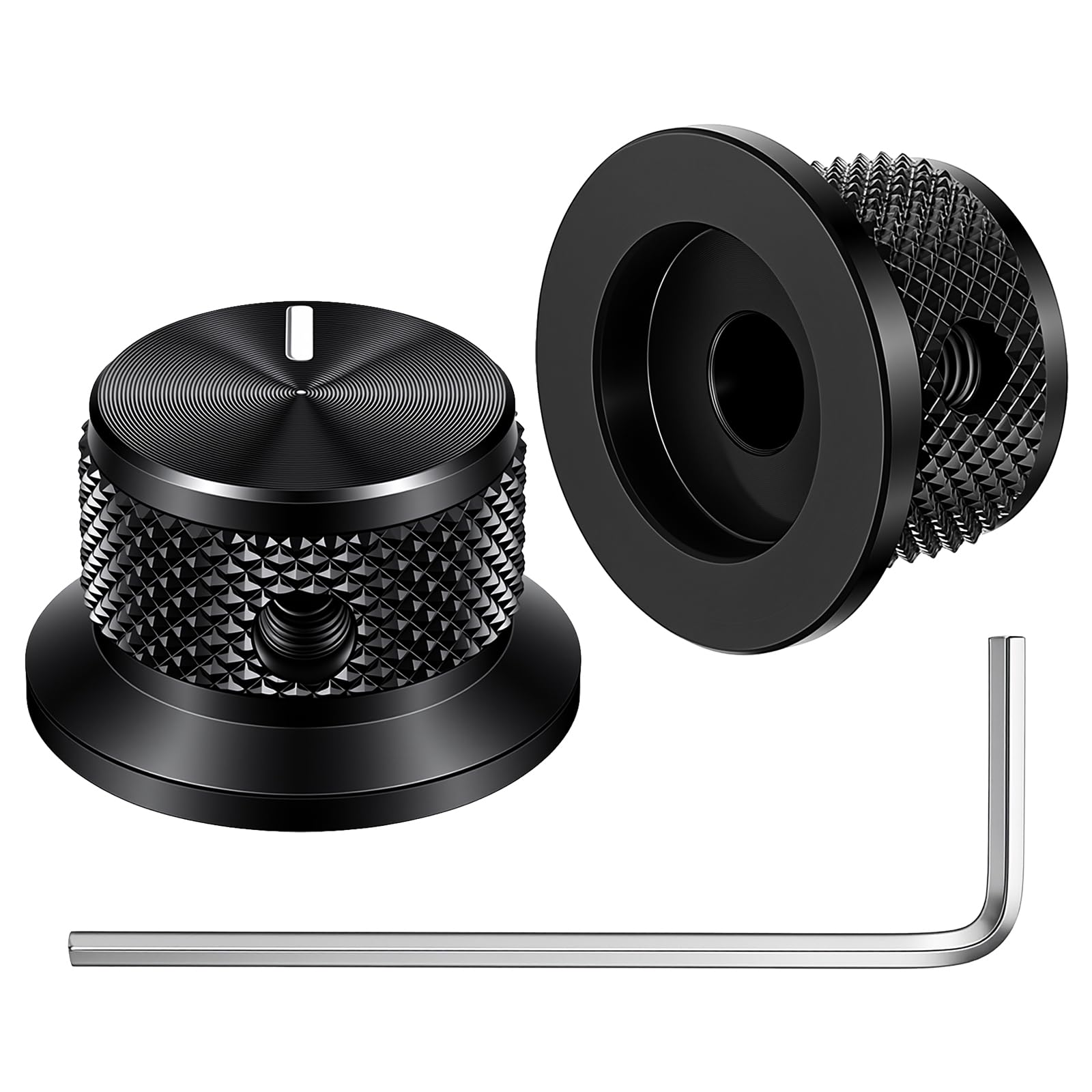Fiyooau 2Pcs Aluminium Potentiometer Knob, 1/4″ D Shaft Knob Universal Black Guitar Volume Knobs with Set Screw for Guitar/Bass/AMPS/Preamps