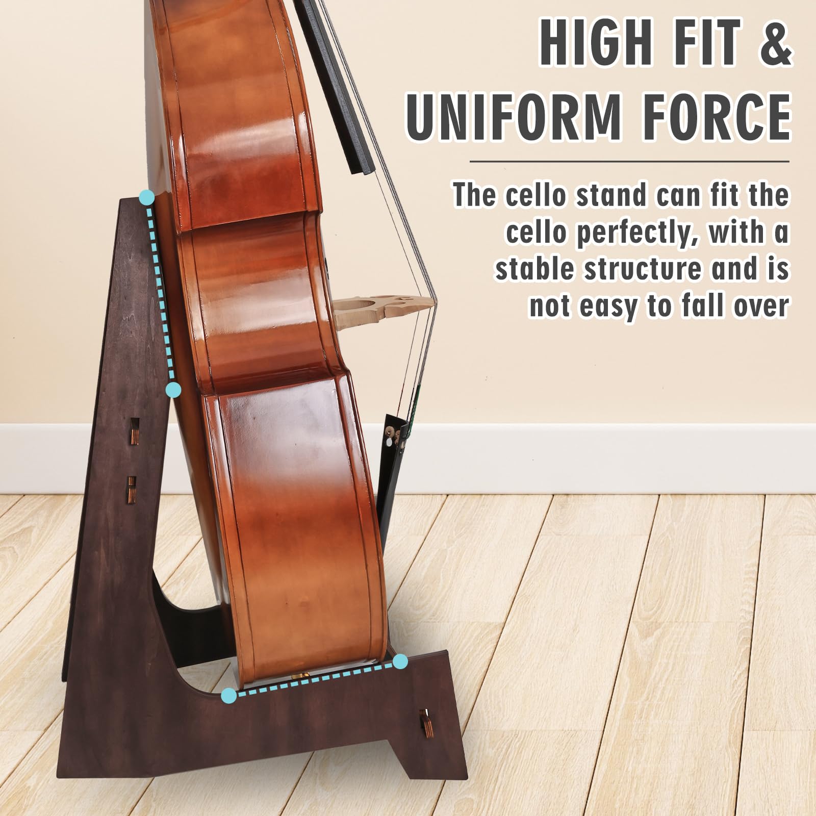 COLOOFO Wooden Double Bass Stand, Fits 1/8 to 4/4 Upright Bass, Brown