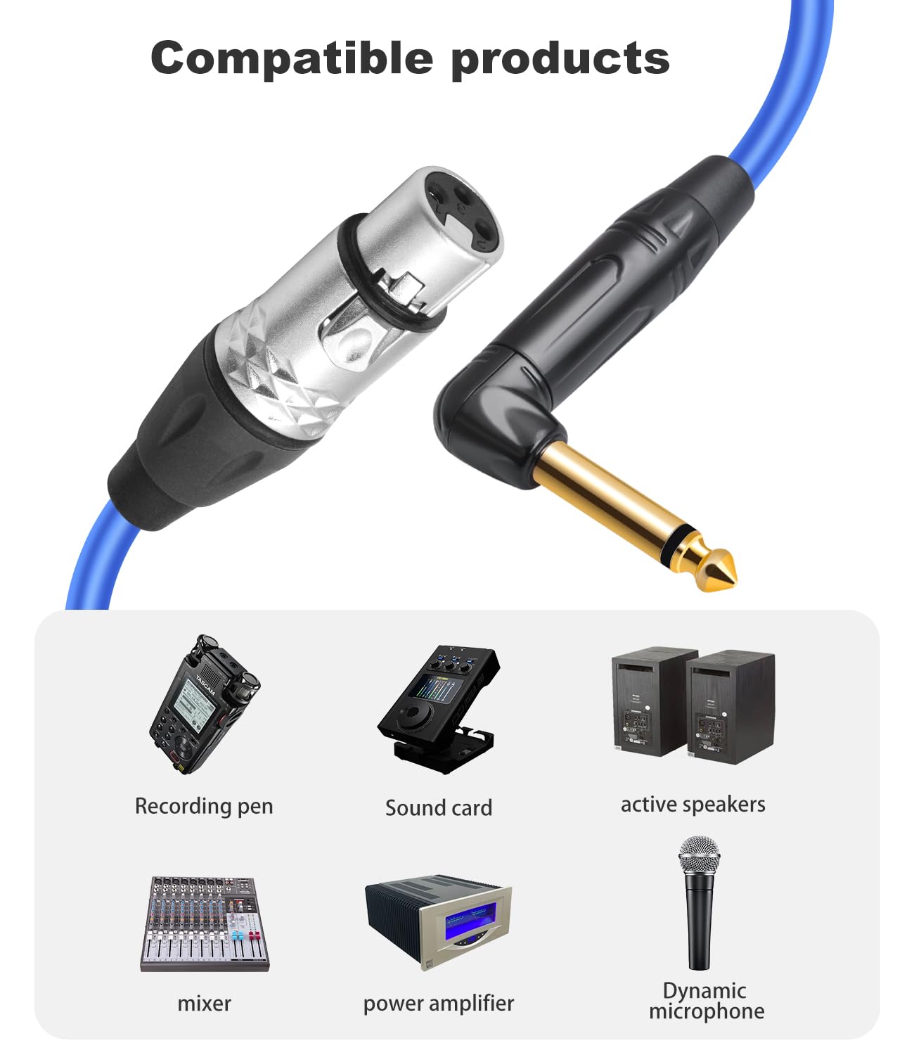 HUALEU 2Pack XLR Female to 1/4 TS Right Angle,6.35mm Mono 1/4 TS Right Angle to 3Pin XLR Female Audio Cable,20AWG 6N OFC+Silver Plated HI-END Audio Cable-6Feet