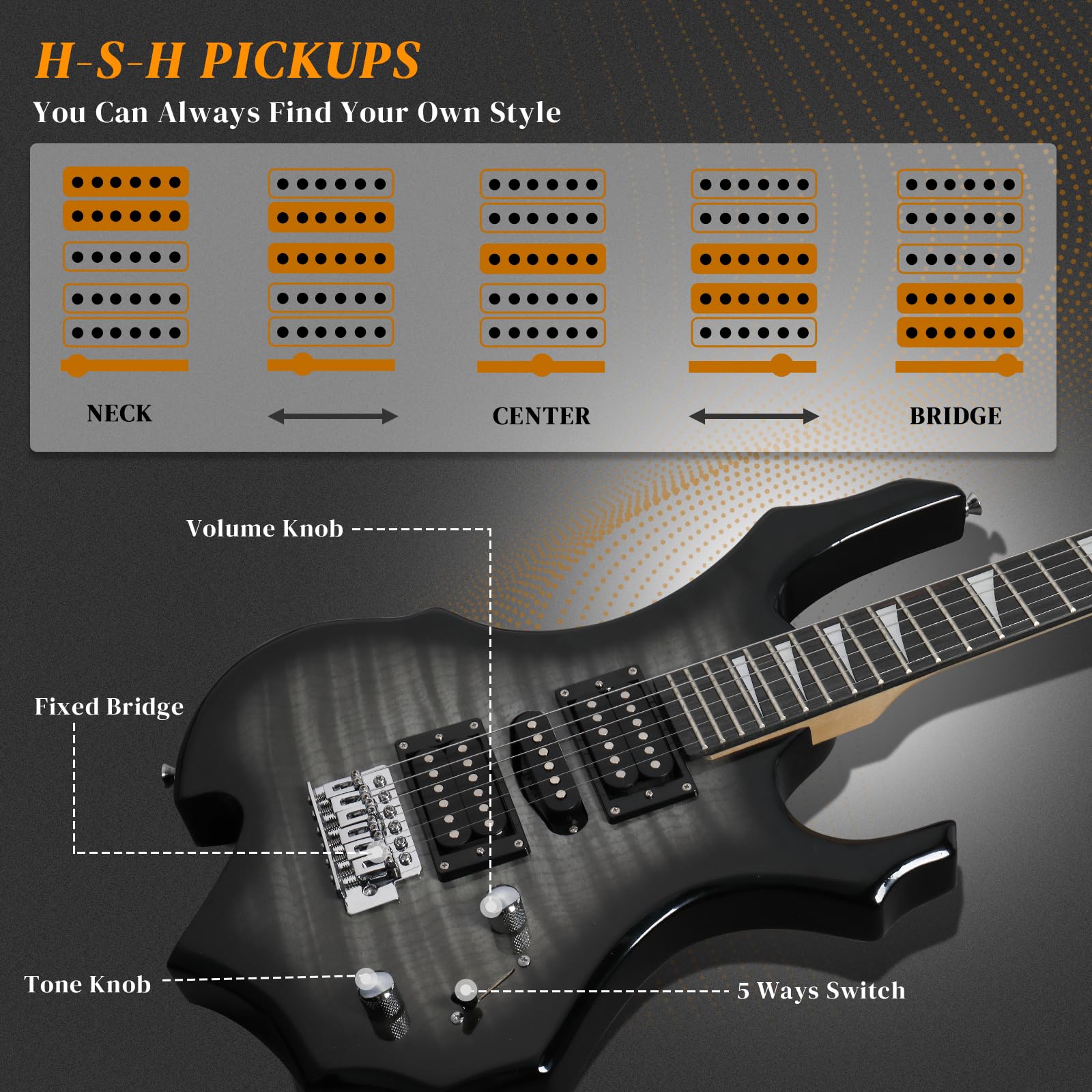 Ktaxon Burning Fire Design Full Size Electric Guitar Kit, Tiger Black