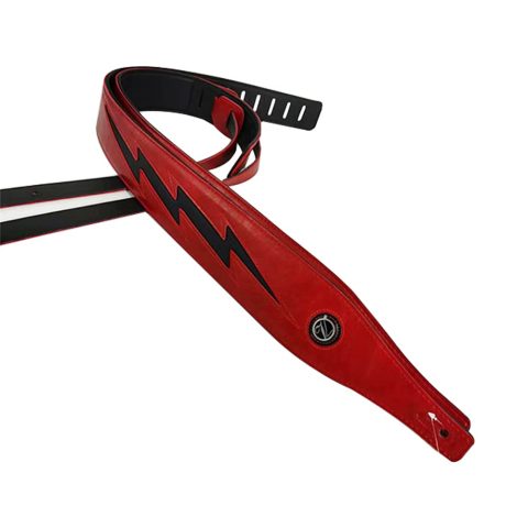 adiya Guitar Strap with Lightning Bolt for Electric Guitars/Bass, Leather Adjustable Length,Black/White/Red Available (Red body black lightning)