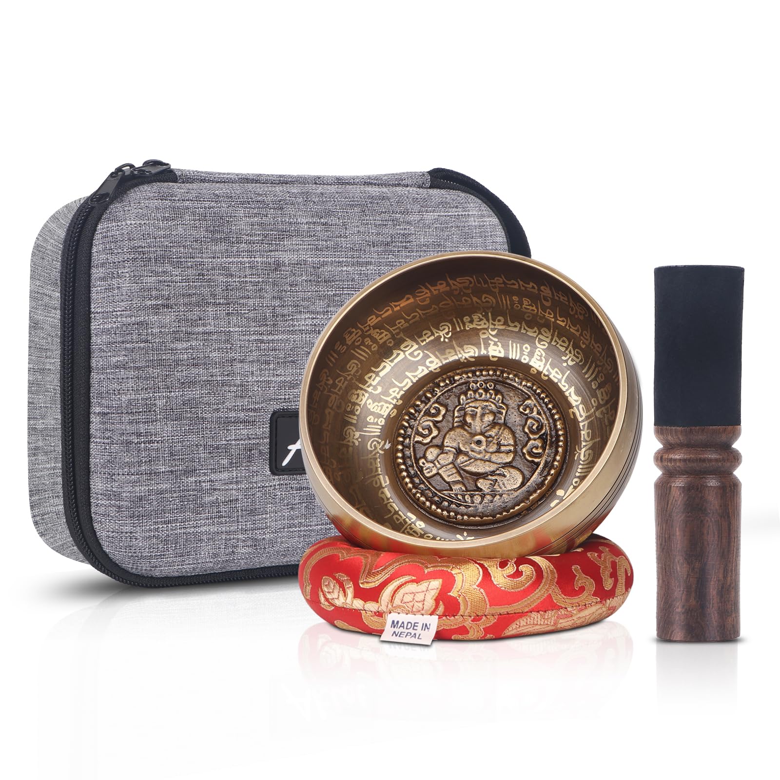 Kmise Tibetan Singing Bowls Set- Handmade in Nepal Meditation Sound Bowls for Yoga, Meditation, Mindfulness, Healing and Chakra Balancing, Stress Relief (5’,Ganesha)