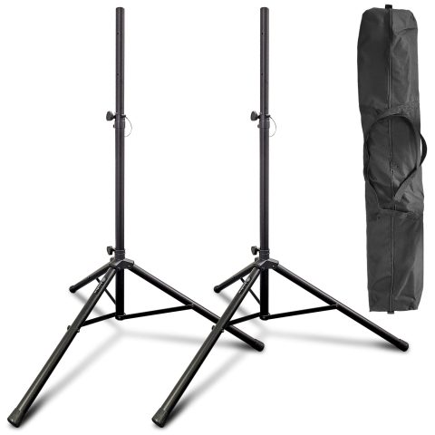 Heavy-Duty DJ Tripod Stands (Pair) with Bag by AxcessAbles| Adjustable Height 42” to 72″ PA Speaker Stands| 80lb Portable PA Stands Compatible with Powered Speakers (SSB-101)