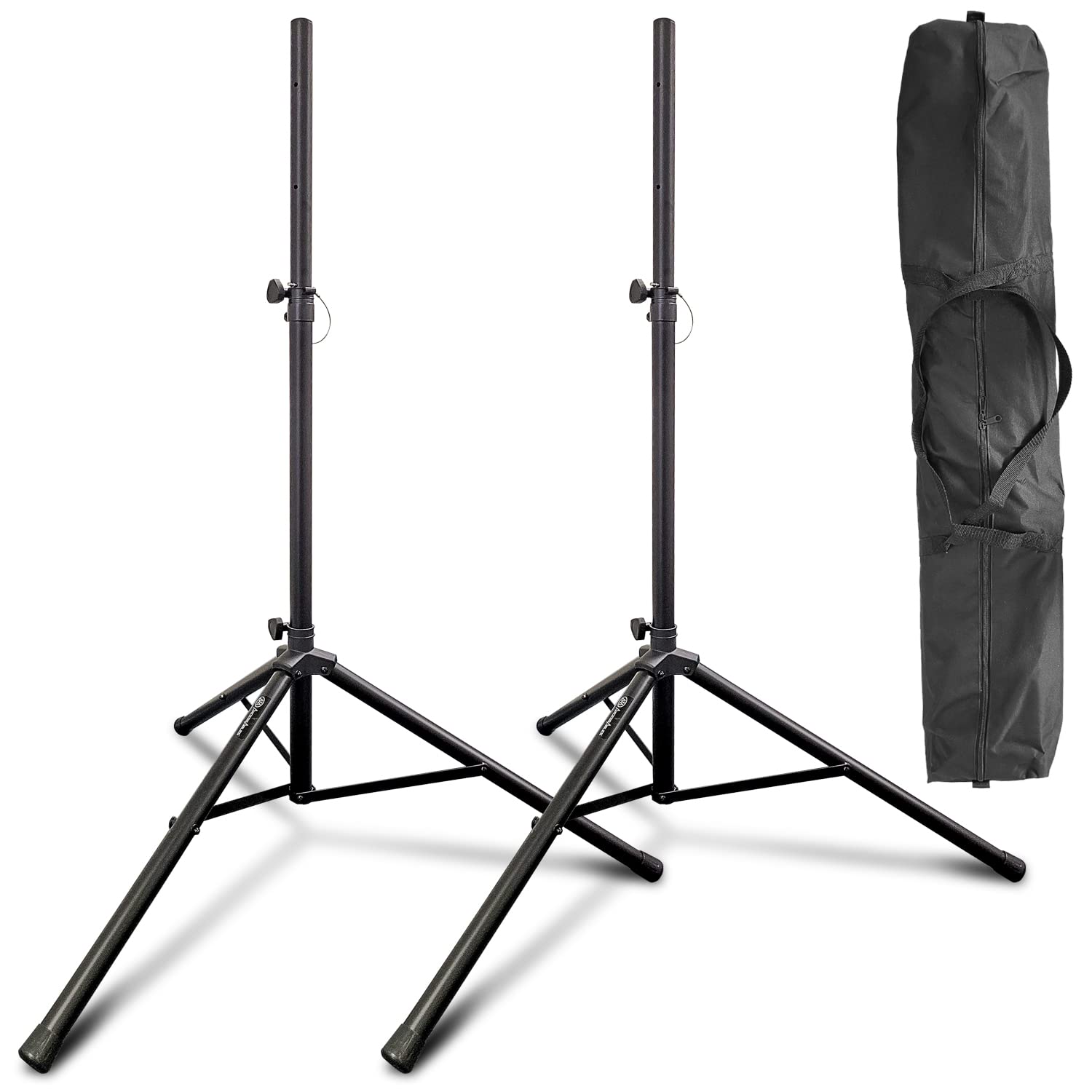 Heavy-Duty DJ Tripod Stands (Pair) with Bag by AxcessAbles| Adjustable Height 42” to 72″ PA Speaker Stands| 80lb Portable PA Stands Compatible with Powered Speakers (SSB-101)