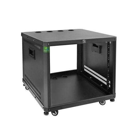 RIVECO 9U Network & Audio Rack with Feet & Wheels, Obtuse Angel Server Rack Cabinet, Rolling Studio Rack Case with Adjustable Depth Rails for 19″ Stereo Recording & IT Equipment Mounting 1PCS
