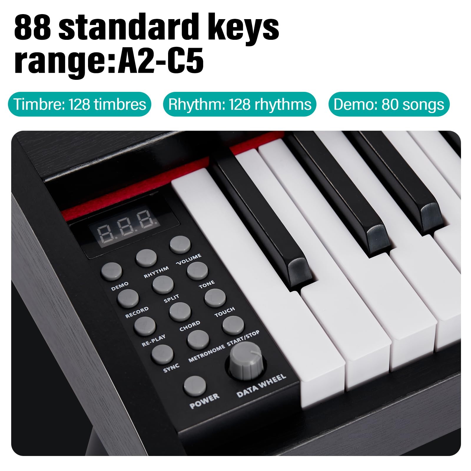 AODSK 88 Keys Digital Piano, Electric Piano Full-size Semi Weighted Keyboard For Beginners, 128 Tones & Rhythms, MIDI/USB Connectivity, Headphone Jack