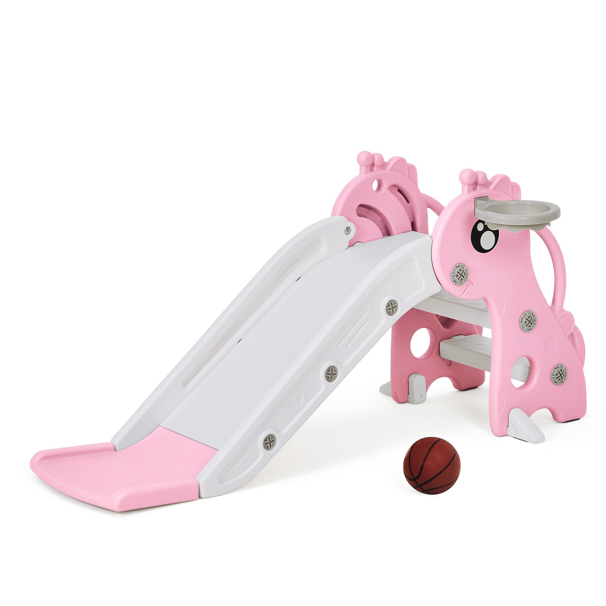 Toddler Slide for Age 1-3 Kids Slide Playset with Basketball Hoop