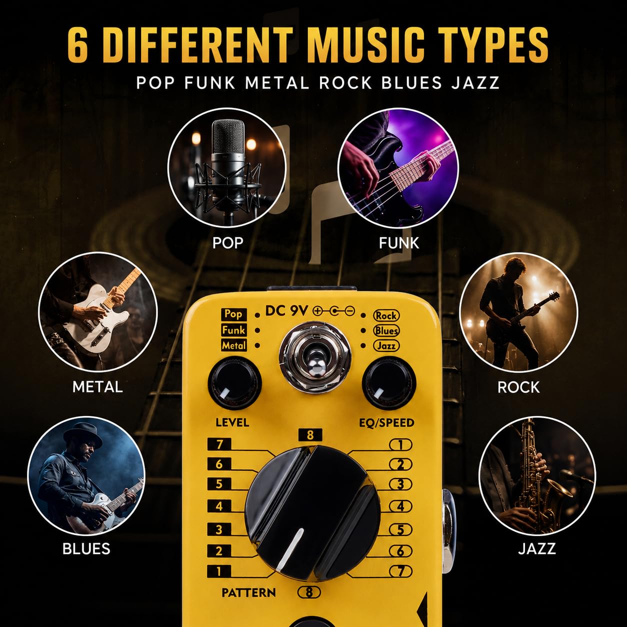 AITONE AT-06 Drum Machine Guitar Pedal with Real-Time Fill Function 48 Drum Grooves 6 Music Styles & Tap Tempo EQ Presets for Electric Guitar