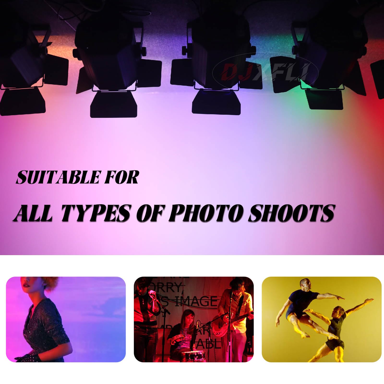 DJXFLI COB Stage Lights with Barn Doors, COB Par Light 200W LED RGBWAUV DMX512 Master-Slave Sound DJ Lighting Spotlight Fresnel for Church Concert Wedding