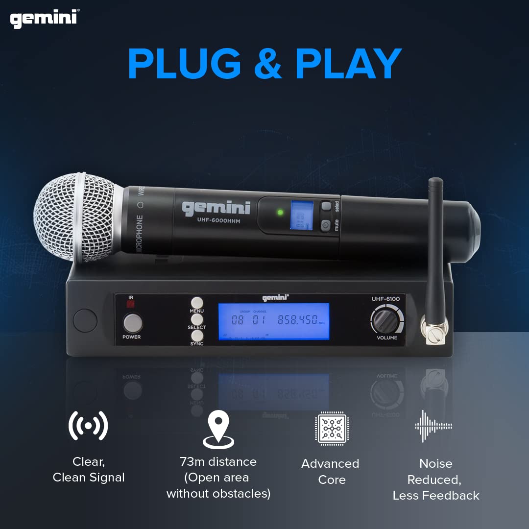 Gemini UHF Handheld Microphone System, 256 Channels, 240ft (UHF-6100M-R2)