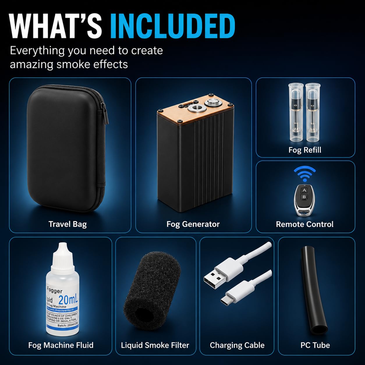 StageFogger Mini Fog Machine- Handheld Cinematic Smoke Generator for Macro Photography&Product Shoots, 0s Preheating for DIY Models,Food Styling,Tiny Scenes (CZ1 Fog Machine Set)