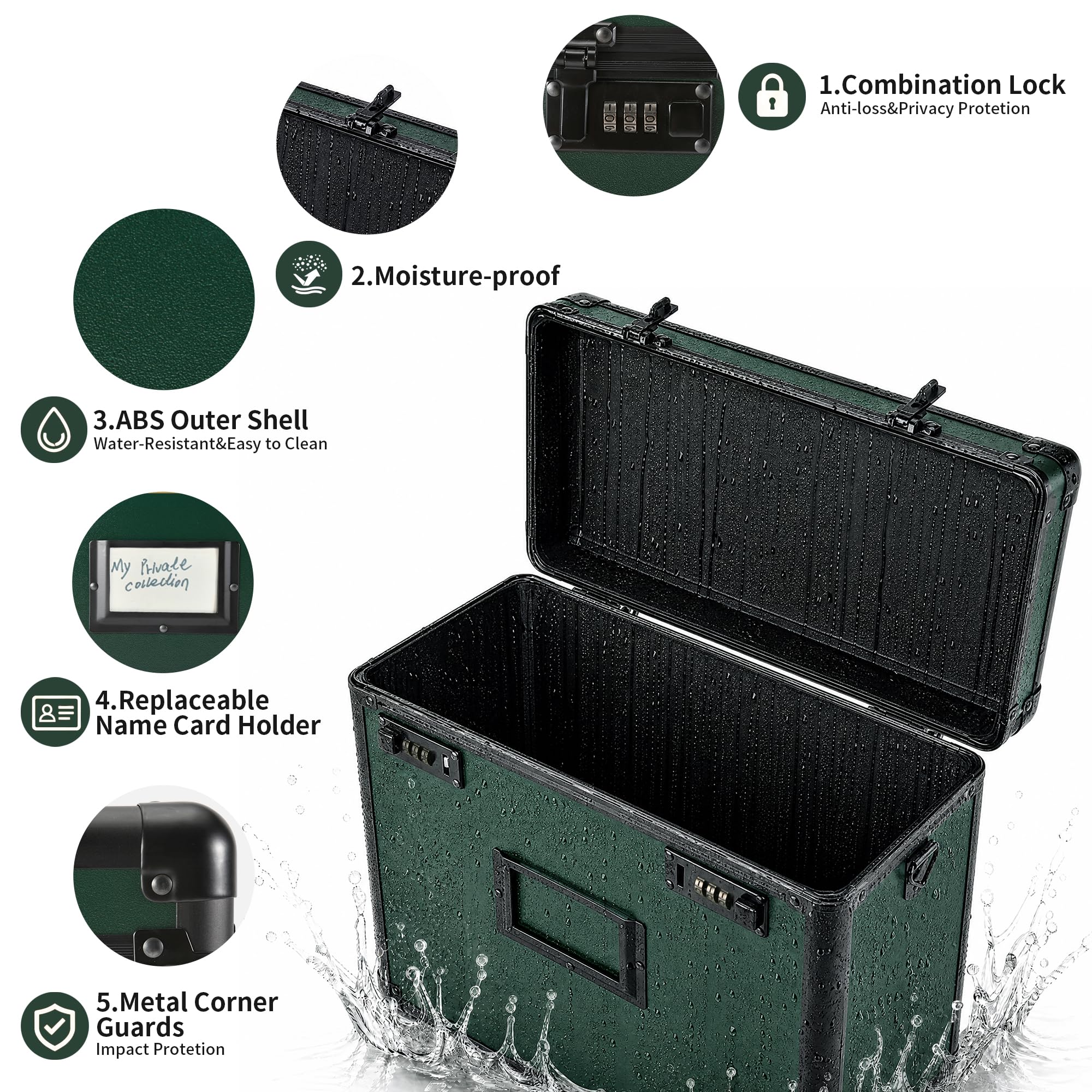 GALHUBIS Vinyl Record Box, Lockable Album Organizer, Holds 32 LPs, Green