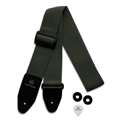 Riffi Audio Lite 1.0 Adjustable 2″ Wide Guitar Strap With Pick & Locks For Acoustic, Electric, And Bass Guitars (Olive Green)