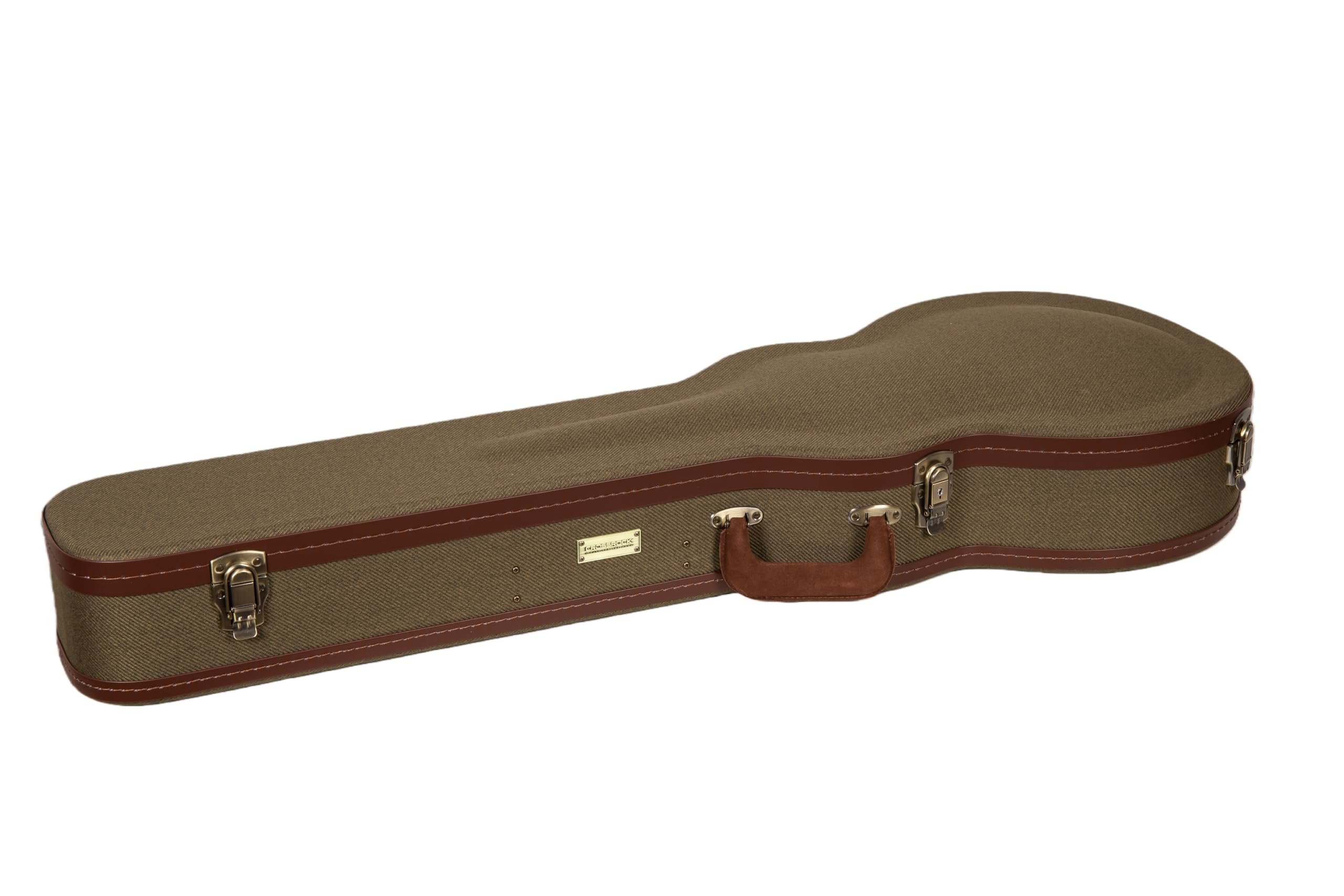 Crossrock Master Series Les Paul Electric Guitar Case | Olive Green Tweed Exterior, Re-Engineered Wooden Shell, Leather Handle & Forest Green Velvet Interio(CRW720LOG)