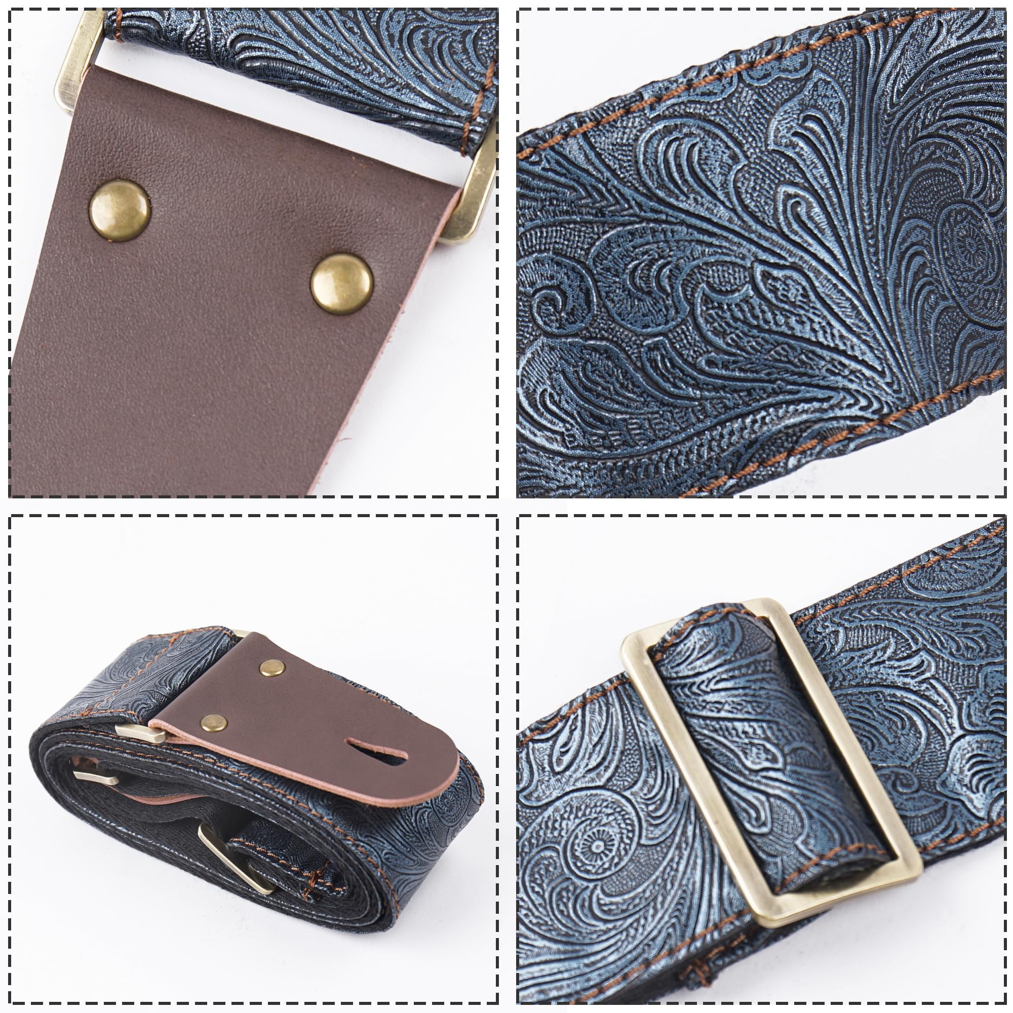 LIZIMANDU Adjustable Guitar Strap Includes 2 Strap Locks & 2 Matching Picks & 1 Picks Holder & 1 leather Strap Button(1-Carving Blue)