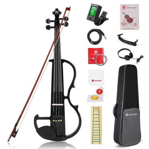 Vangoa Electric Violin 4/4 Full Size Silent Electronic Violin Fiddle, Black