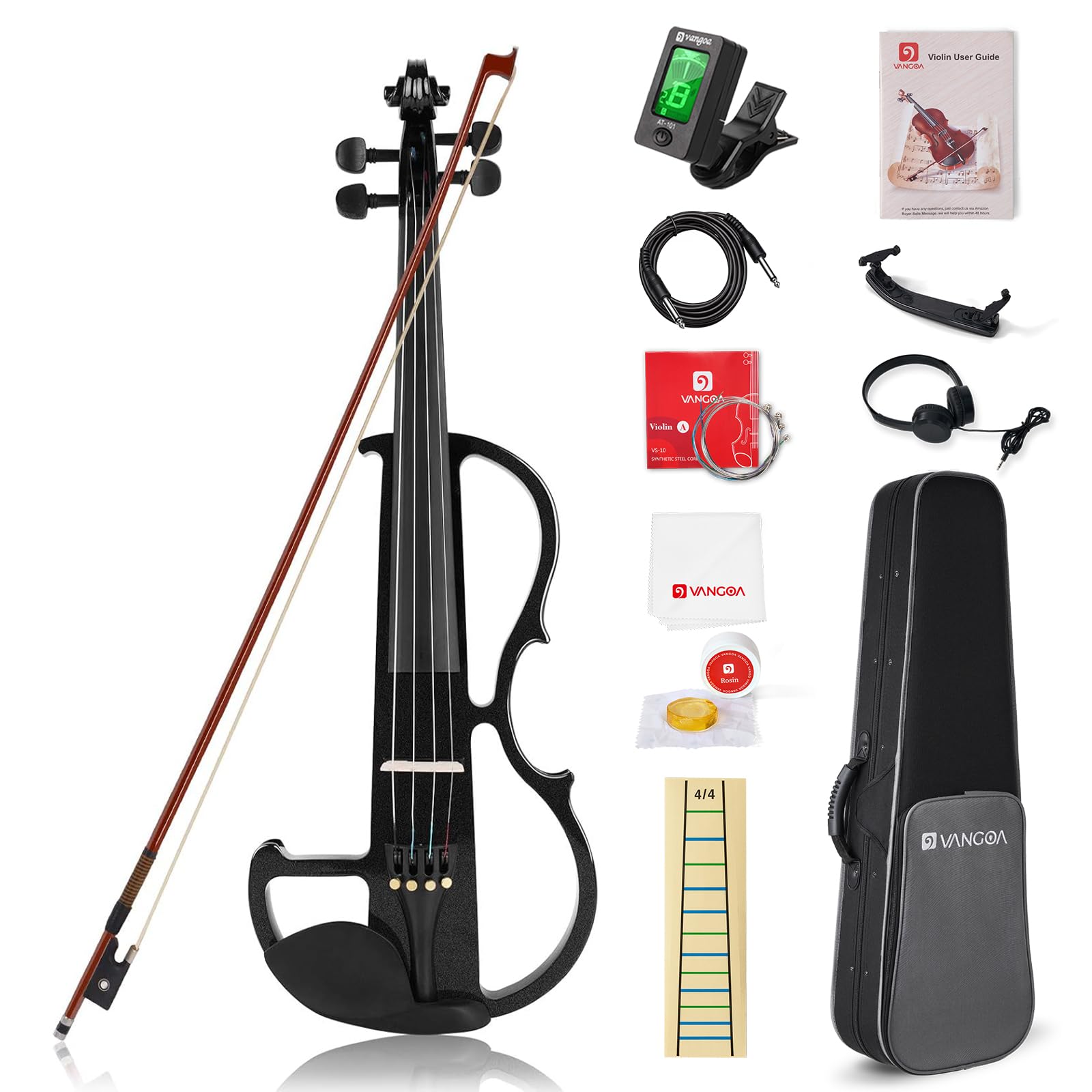 Vangoa Electric Violin 4/4 Full Size Silent Electronic Violin Fiddle, Black