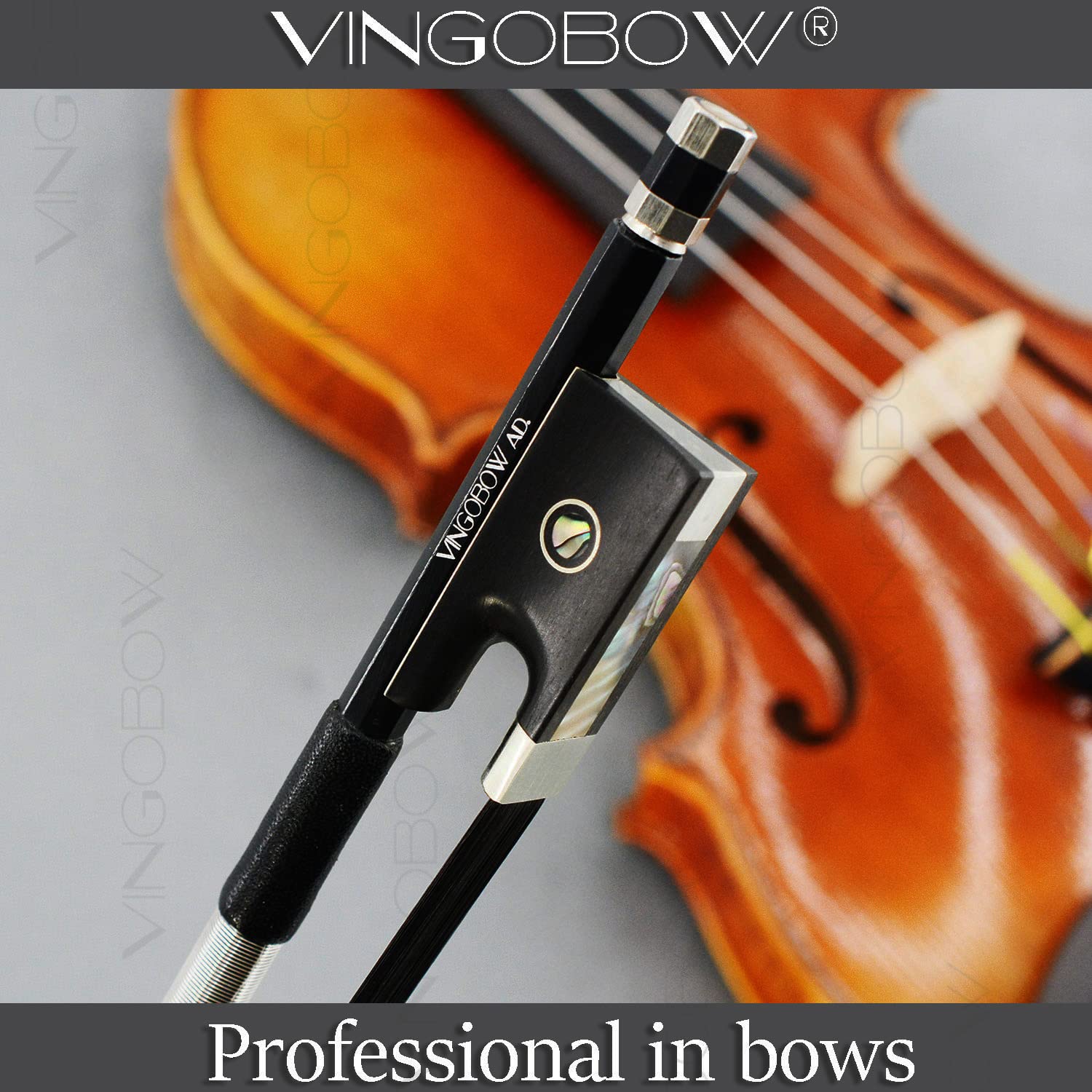 Carbon Fiber Violin Bow 3/4 Size VINGOBOW 100VB 69 cm Three Quarters for Advanced Student Straight Parisian Eyes Ebony Frog Unbleached Mongolian Black Horse Hair Powerful and Wild Tone Smooth Screw