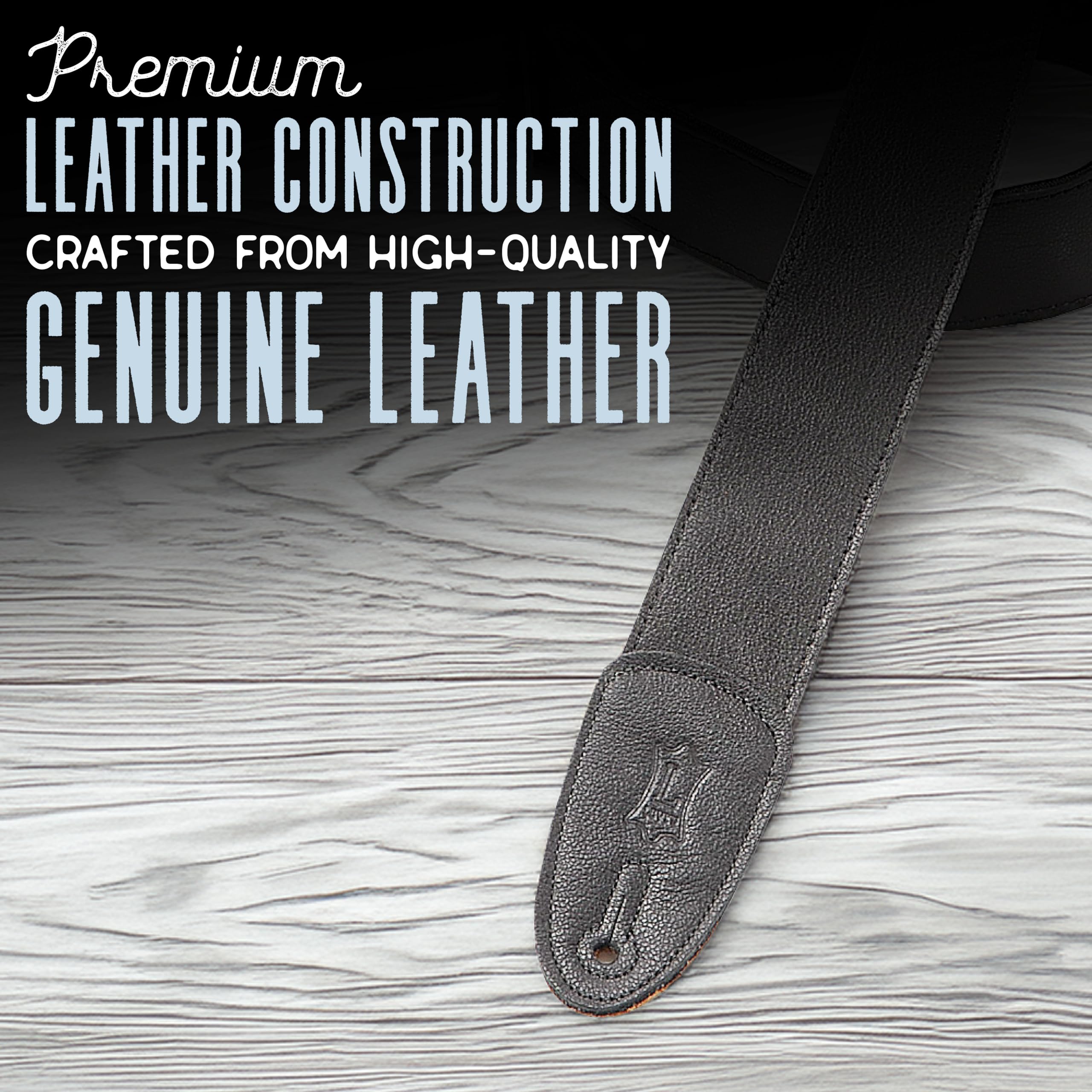 Levy’s Leathers 2″ Wide Black Garment Leather Guitar Strap with Polypropolene Backing and Tri-Glide Adjustment, White (M7GP-WHT)