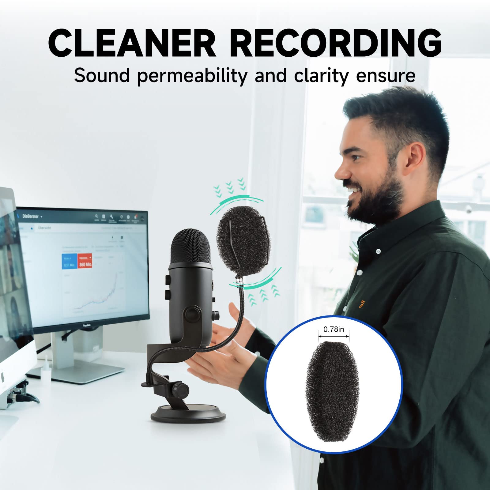PROAR Pop Filter for Microphone with Multi-Layer Screen, Flexible Gooseneck