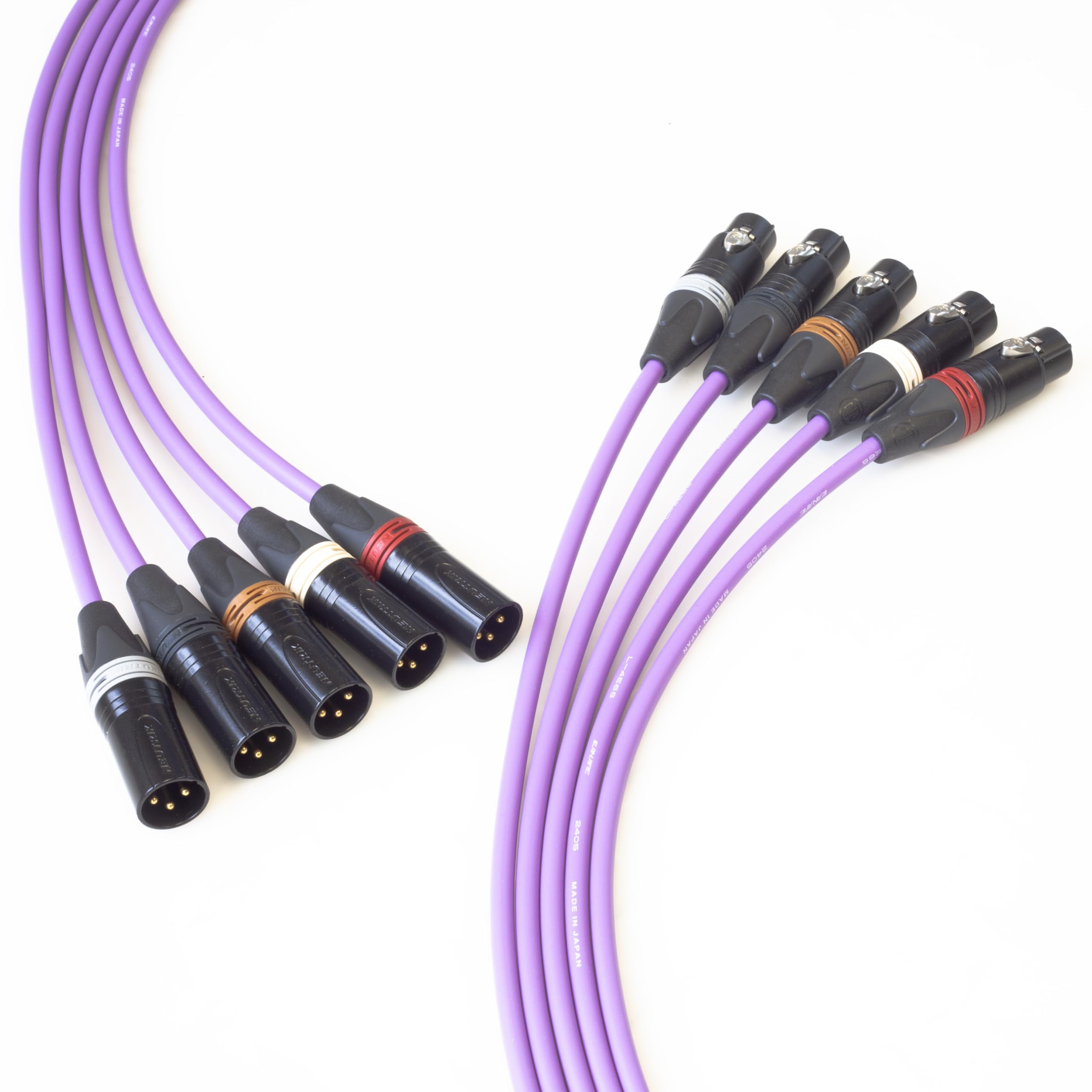 BJC Star Quad XLR Cables, Canare L-4E6S with Neutrik BXX-Series XLRs (Five-Channel Set, Purple, 15 Foot)