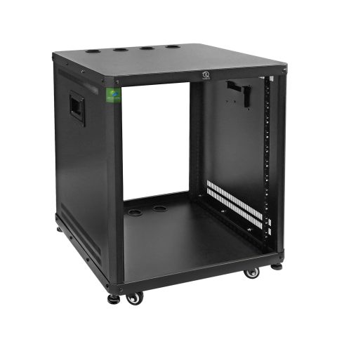 RIVECO POMU 12U Network & Stereo Rack with Caster Wheels, Rolling Server Rack Open Cabinet for 19 inches Audio Video Musical & IT Equipment Mounting, Round & Square Holes, Build in Handles Heavy Duty
