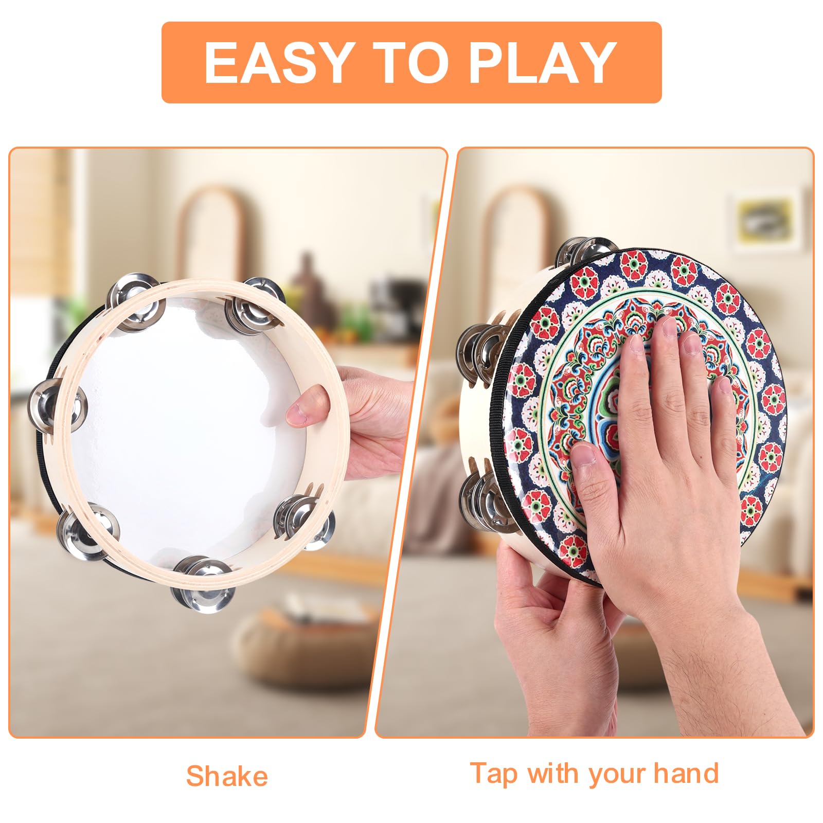 Musfunny Tambourines Musical Instrument Handheld Drum Percussion for Adults