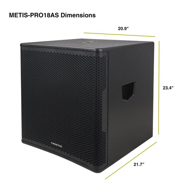Sound Town METIS Series 2400 Watts 18″ Powered PA/DJ Subwoofer with Class-D Amplifier, Birch Plywood, Black (METIS-PRO18AS)