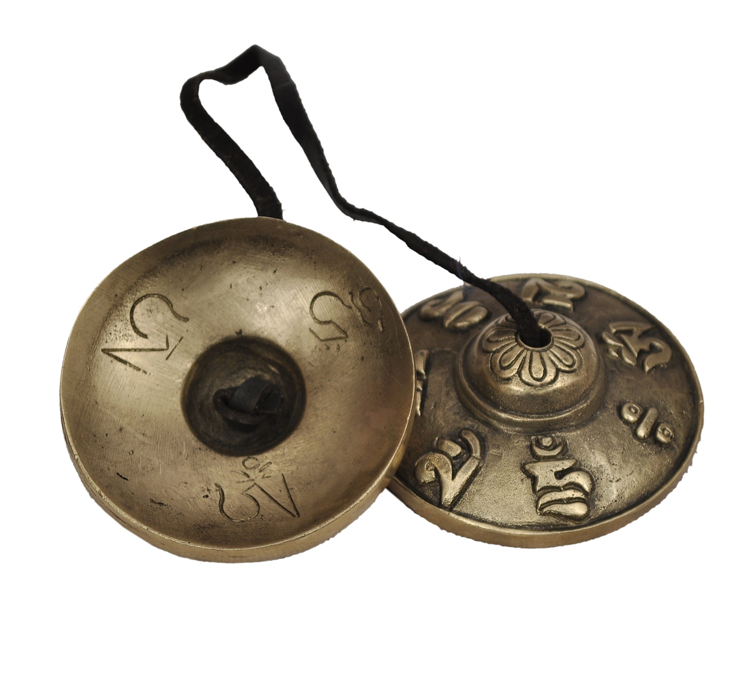 Dharma Store – Tibetan Tingsha Cymbals – 6.2 cm – OM Mane Padme Hum Symbols Embossed
