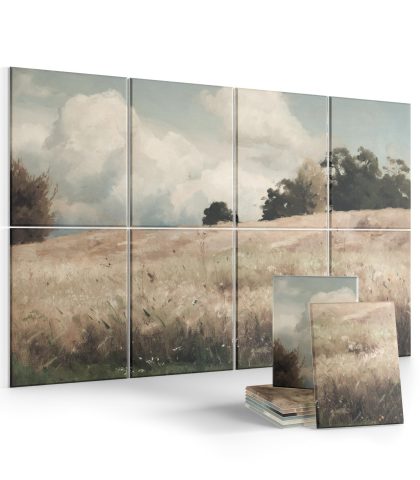Wall Art Acoustic Panels,47”X31”Sound Absorbing Panels-8-Pack with 50 Adhesive Tabs, Decorative Sound Absorbing Panels for Living Room and Recording Studio, Offices-Grain field, landscape study