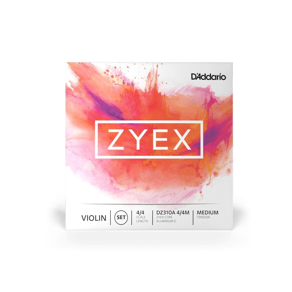 D’Addario DZ310S 4/4M Zyex Violin String Set with Silver D, 4/4 Scale, Medium Tension