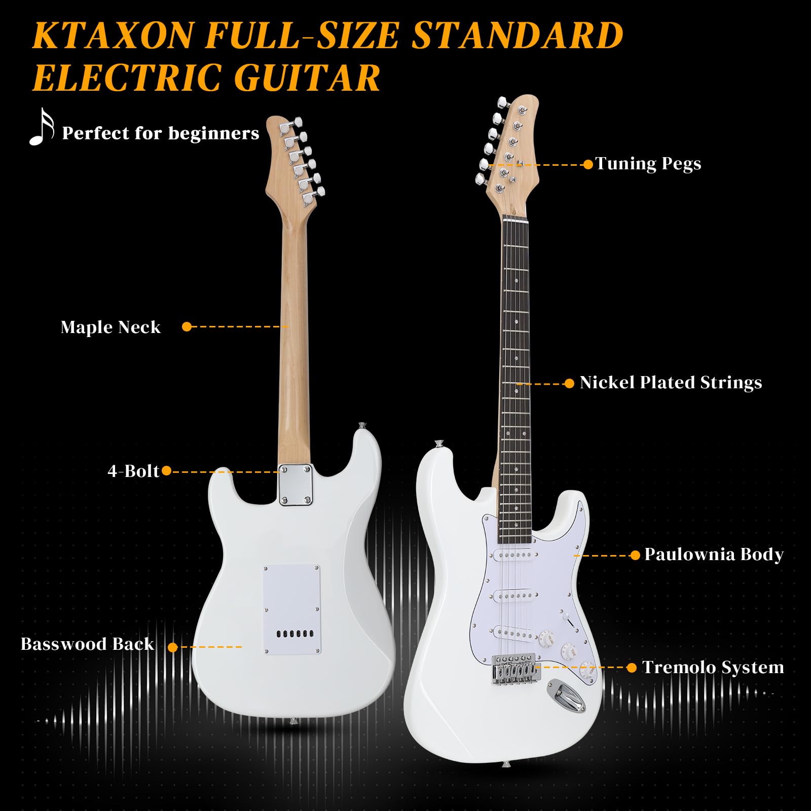Ktaxon 39 Inch Electric Guitar Solid Body Beginner Kit with Gig Bag White