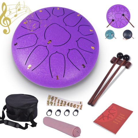 Heyfriday Steel Tongue Drum – 10 Inches 11 Notes Rain Drum – Metal Hand Pan Drum for Adults/Kids with Music Book, Handpan Mallets and Carry Bag, C Major Musical Instruments(Lavender Purple)