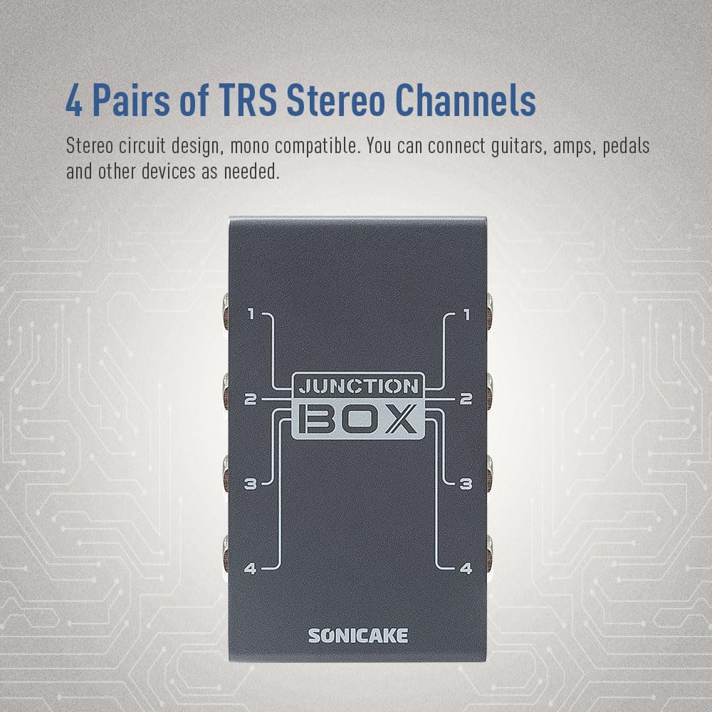 SONICAKE Junction Box – TRS Stereo 4 Channels Organization Line Guitar Bass Effects Pedal, True Bypass