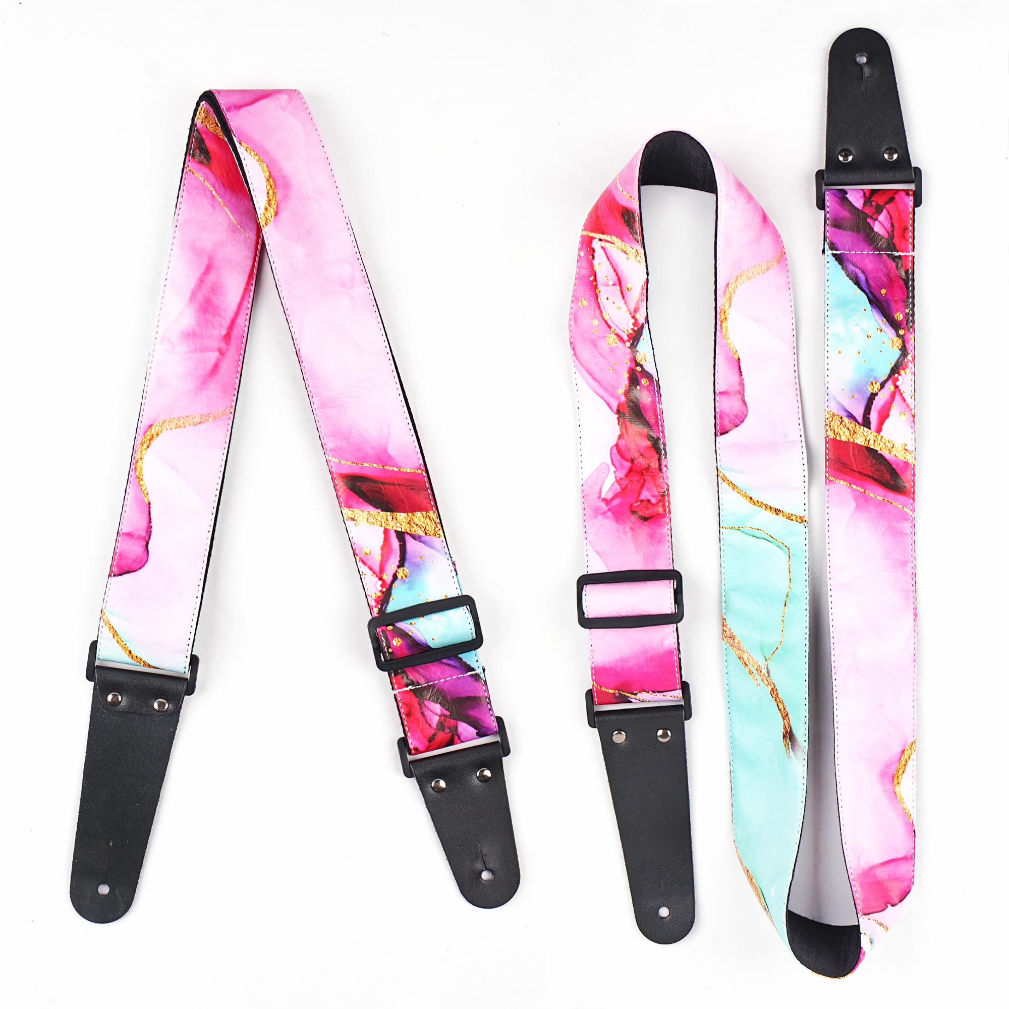 LIZIMANDU Adjustable Guitar Strap Includes 2 Strap Locks & 4 Matching Picks.Leather ends Shoulder Strap Suitable for Acoustic,Electric,Gift for Guitarist(1-Splash Ink2)