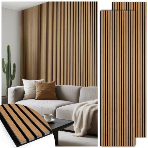 LARWORKS 2 Pack 108’’x23.6’’ Fluted Acoustic Wood Slat Wall Panels, Teak