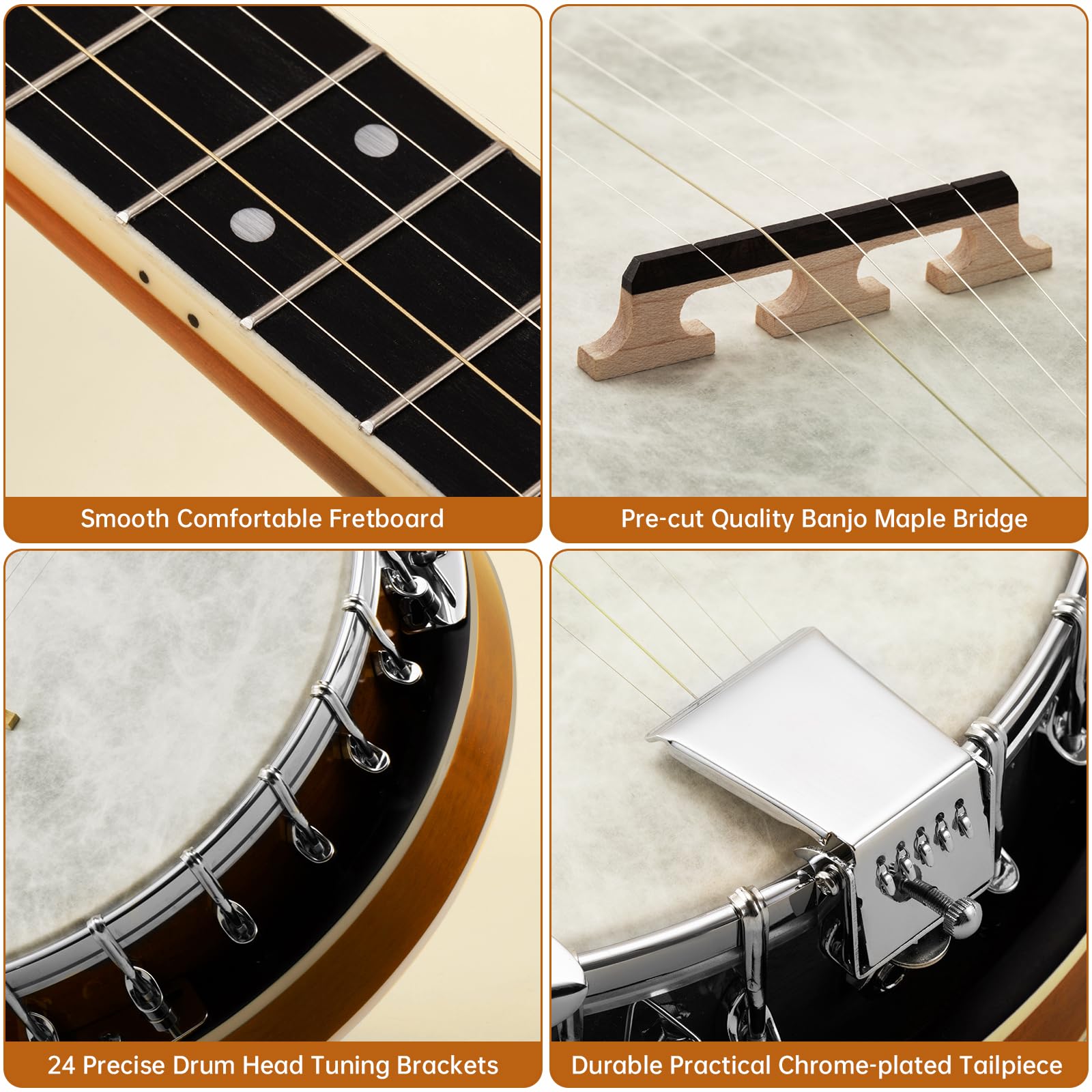 Banjo, Kmise 5 String Beginner Banjo 38 inch Full Size with Remo Head Closed Back with Removable Resonator, Tuner, Strings, Finger Picks, Strap, Bag, Accessories Set Gift Choice for Adults Beginner
